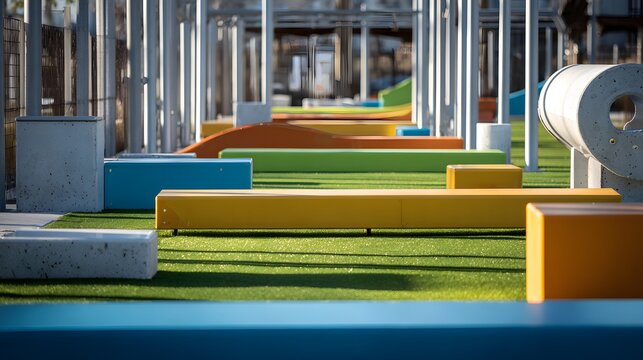 Outdoor colorful parkour course sunny day