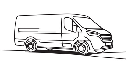 Continuous one single minimal line drawing van car