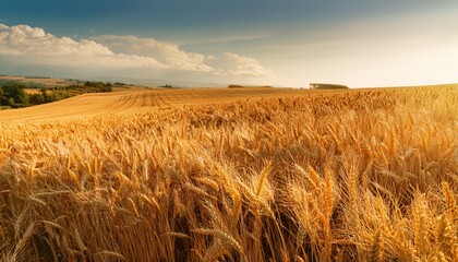 golden wheat field with ripe ears swaying gently in breeze symbolizing abundance and harvest
