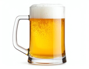 Golden beer in a glass mug with foam