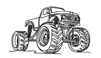 Continuous one single minimal line drawing monster truck © sagor