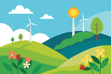 Naklejka premium Clean Energy Hills and Sky Vector