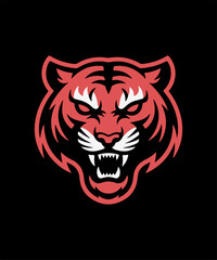 Tiger Head Illustration – Bold Red, White, and Black Graphic on Black Background for Streetwear and Fierce Branding