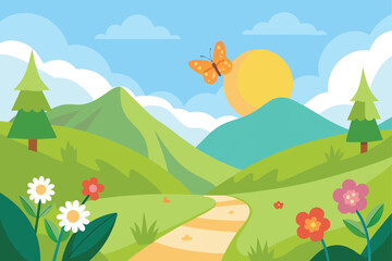 Wind Turbines and Green Hills Vector Background