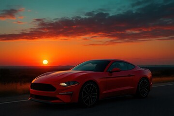 A Red Mustang Awaits Its Journey