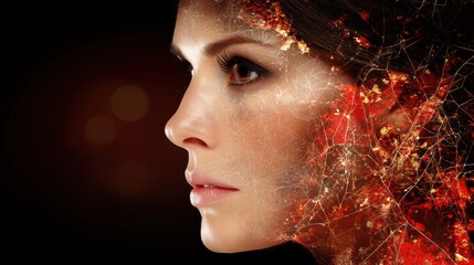 Woman with digital network effects on her face creating a futuristic appearance