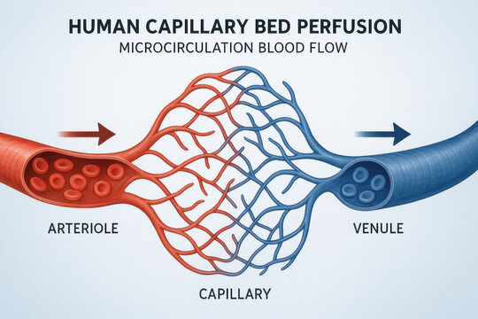 Human Capillary Bed Perfusion, Microcirculation Blood Flow Illustration