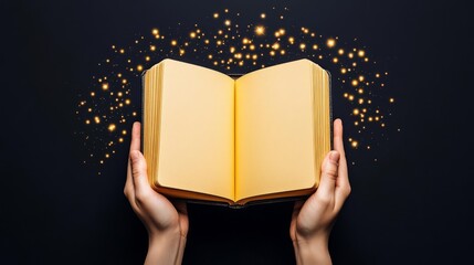 A magical book illuminated with sparkling light, representing creativity and knowledge in vivid detail.