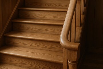 An elegant wooden staircase with a curved handrail invites you upwards, showcasing the timeless beauty of classic interior design