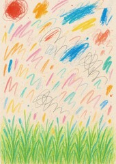 Naklejka premium Colorful abstract crayon grass illustration.