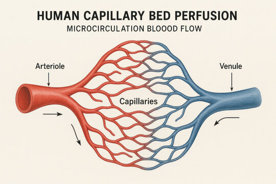 Human Capillary Bed Perfusion - Microcirculation Blood Flow Illustration