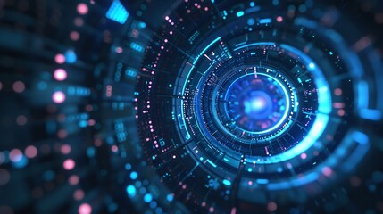 Fototapeta premium Abstract cyberspace tunnel lit by compliance rings and real time security nodes, 2025 trend