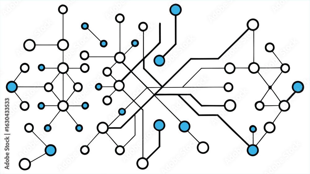 Wall mural abstract interconnected network of nodes and lines representing a complex digital system or data flo