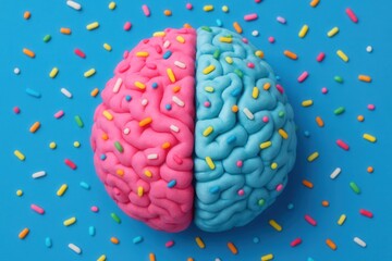 one pink, the other blue, with colorful sprinkles scattered around
