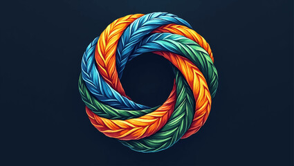 Vector logo featuring vibrant swirling ribbons of multiple colors intertwined in a dynamic circular shape, symbolizing diversity and energy