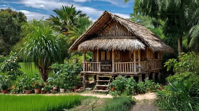isan traditional bamboo house rotate video