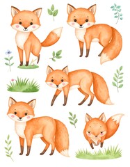 Cute foxes in a woodland setting