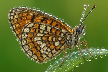 Obraz premium A Butterfly in Suspense on a Water Droplet