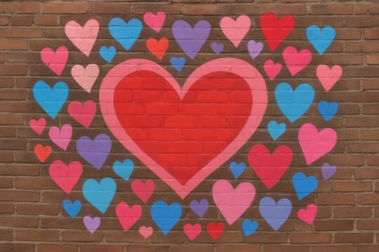 A Canvas of Heartfelt Hues on a Rustic Brick Wall