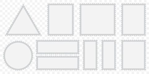 Empty Postage Stamps in Geometric Shapes – Vector Illustration Pack on Transparent Background. EPS 10.