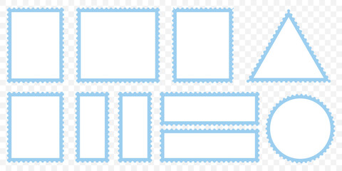 Empty Postage Stamps in Geometric Shapes – Vector Illustration Pack on Transparent Background. EPS 10.