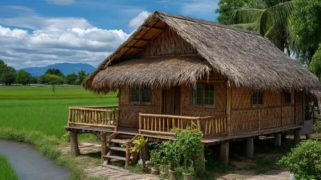 isan traditional bamboo house thailand video