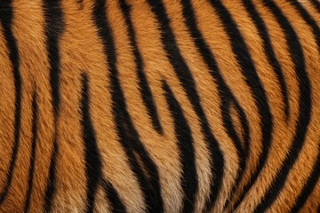 A close-up view of a tiger's striking fur pattern