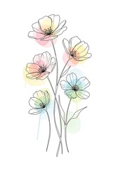 Elegant botanical illustration showcasing delicate flowers with pastel watercolor splashes design
