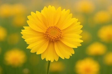 Obraz premium A single, radiant yellow daisy stands out in a sea of similar blooms, embodying the vibrant beauty of nature