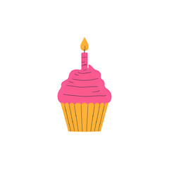 Delicious Pink Cupcake with Burning Candle: Perfect for Birthday Celebrations