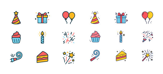 set of colorful  festive icon vector illustration and editable stock 
