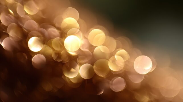 Abstract background of blurred bokeh lights in warm, golden tones, inviting and festive. Dreamy, soft.
