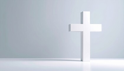 Fototapeta premium Simple White Cross Against Light Gray Background