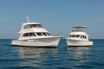 Fototapeta premium Two serene yachts glide effortlessly on the tranquil waters under a clear blue sky