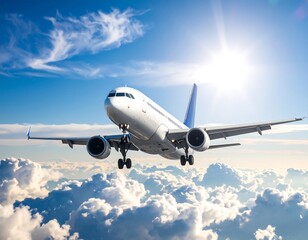 Obraz premium Airplane flying above clouds