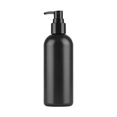 Matte black cosmetic bottle with pump dispenser, beauty product on transparent background