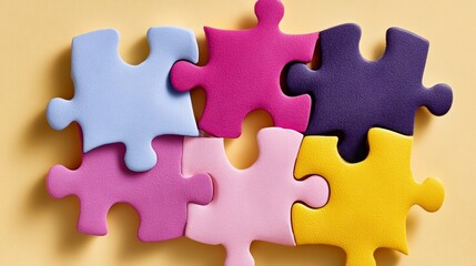 Obraz premium A puzzle with pieces in different colors and sizes. The puzzle is not yet complete. Concept of challenge and accomplishment, as the puzzle pieces are scattered and waiting to be put together