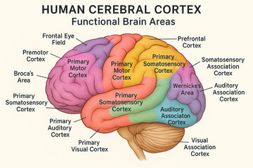 Human Cerebral Cortex Functional Brain Areas, Illustration