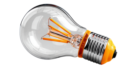 Illuminating Innovation: A transparent light bulb, meticulously captured in a crisp, clear image, its intricate internal structure showcased.