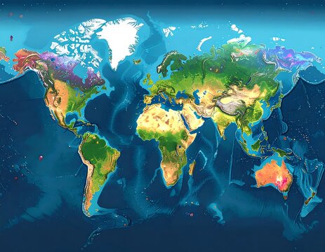 Global terrain map with varied elevation and biomes