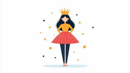 A colorful illustration of a queen confidently standing with a crown, showcasing beauty and empowerment.