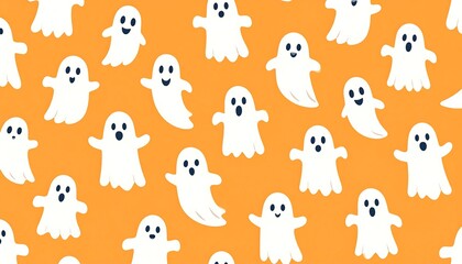 Cute ghosts on an orange background