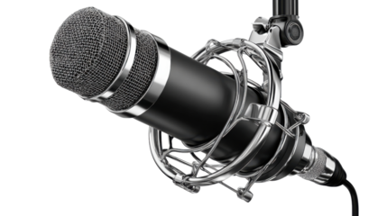 Studio Microphone: A close-up of a professional studio microphone, meticulously capturing sound with precision, a symbol of broadcast and recording.