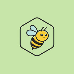 Cheerful Cartoon Bee Inside a Hexagon, Smiling with Blue Wings