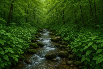 Fototapeta premium A River's Journey Through a Lush Forest
