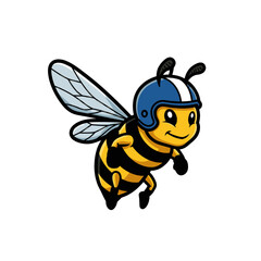 Cute Cartoon Bee Wearing a Blue Helmet in Flight