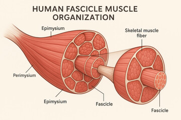 Human Fascicle Muscle Organization Illustration, Anatomical Structure, Muscular System Diagram