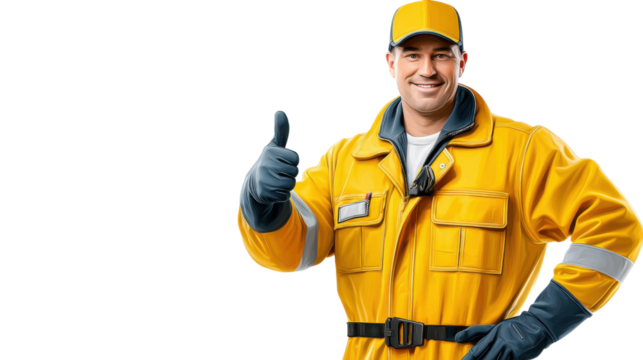 Safety Specialist Applauds: A safety specialist, in his protective gear, offers a thumbs up of reassurance and expertise, emphasizing the significance of protection and safety measures.