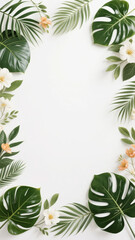 Fototapeta premium Tropical Leaf and Flower Frame on White Background