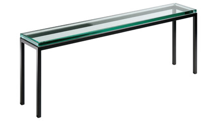 Obraz premium Modern Console Table: A minimalist console table made of sleek black metal and transparent glass, embodying modern design principles with its clean lines and elegant simplicity. 